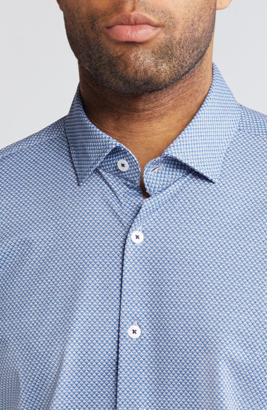 Shop Stone Rose Microprint Techno Stretch Performance Button-up Shirt In Navy