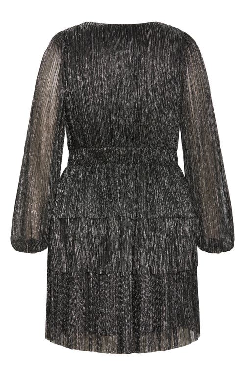 City Chic Lily Metallic Ruched Dress In Black