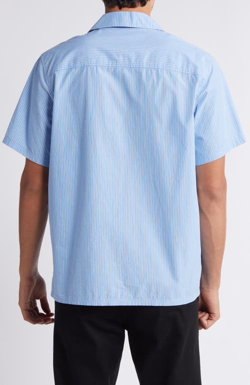 Shop Les Deux Lawson 2.0 Stripe Poplin Camp Shirt In White/surf Blue