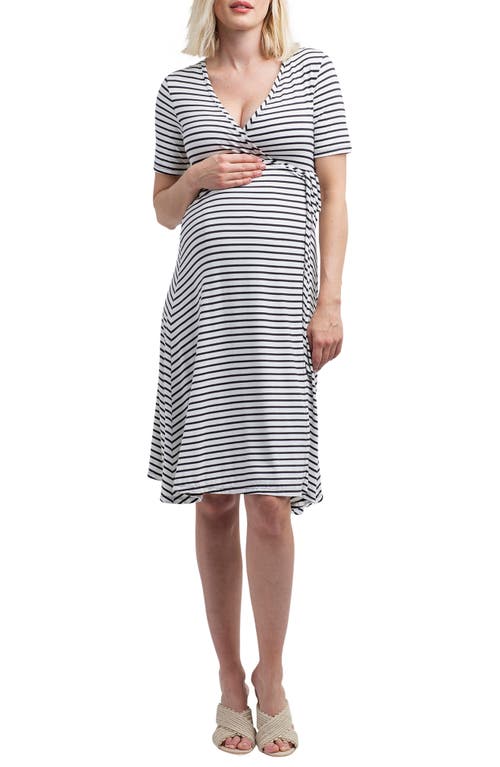 Maya Maternity/Nursing Wrap Dress in Black/White Stripe