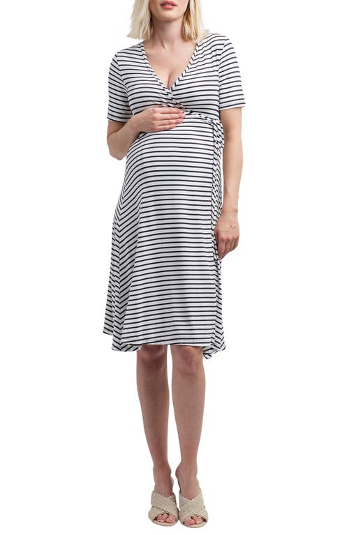 Nom Maternity Maya Maternity/nursing Wrap Dress In Black/white Stripe