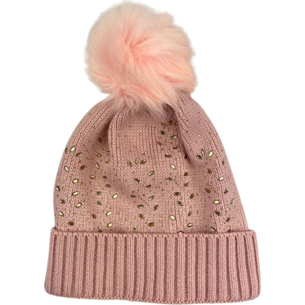 Marcus Adler Crystal Embellished Faux Fur Pompom Beanie In Pink