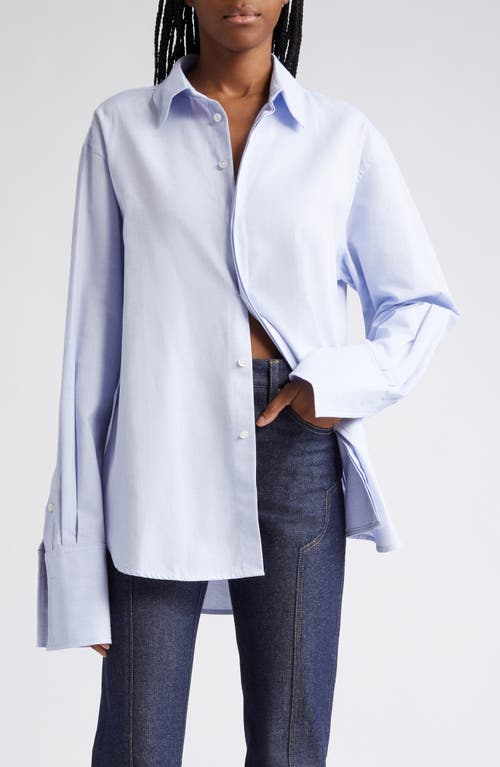 K.ngsley Gender Inclusive Snider Splice Cotton Button-up Shirt In White/blue