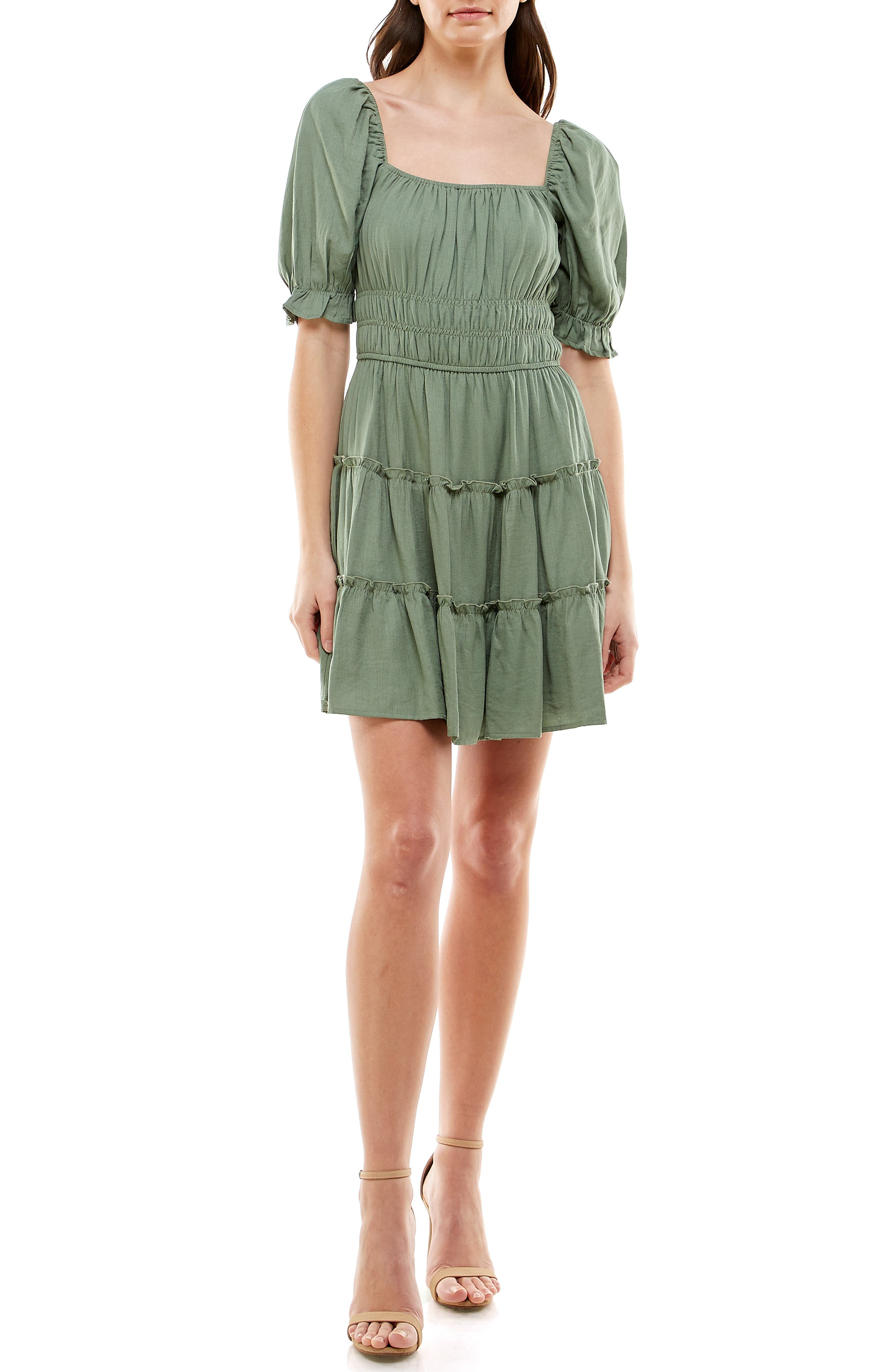 Row A Ruched Bust Puff Sleeve Mini 
