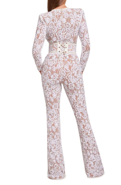 Shop Nadine Merabi Bella Long Sleeve Lace Jumpsuit In White