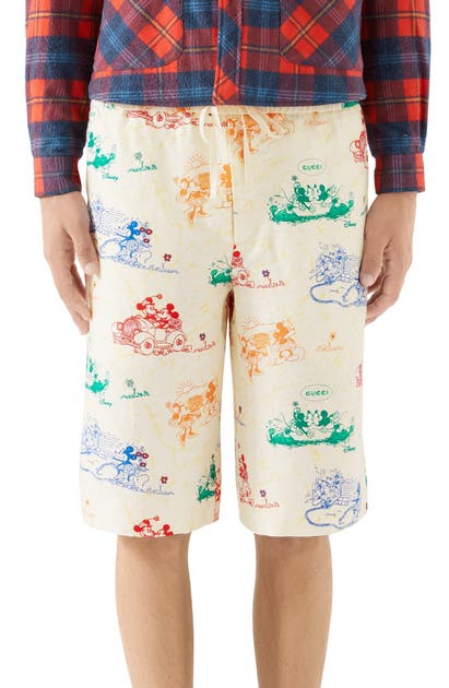 GUCCI X DISNEY PRINT LINEN SHORTS,604046ZADJZ