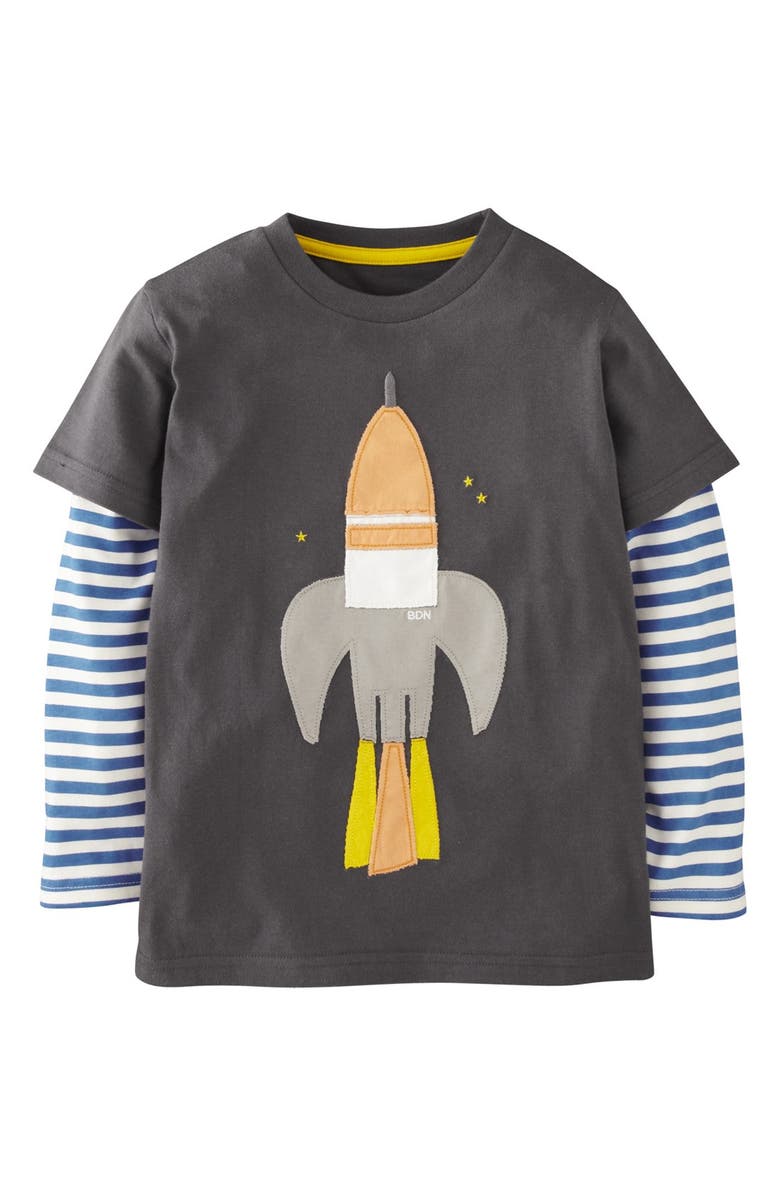 Mini Boden 'Big Vehicle' Appliqué Layered Sleeve T-Shirt (Toddler Boys ...