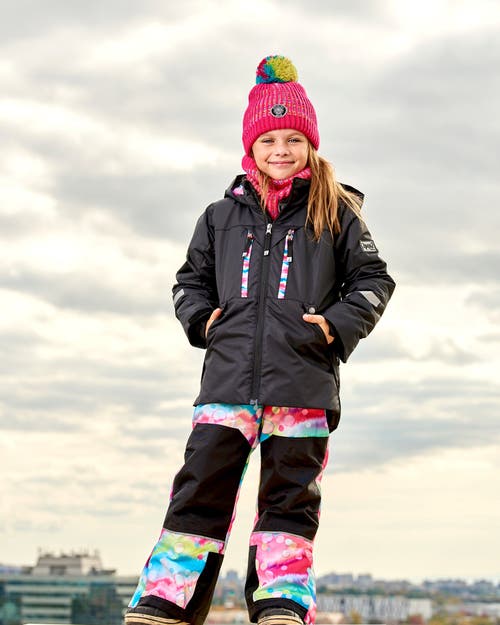 DEUX PAR DEUX DEUX PAR DEUX BIG GIRL'S TWO PIECE TECHNICAL SNOWSUIT BLACK WITH PRINTED BUBBLES 