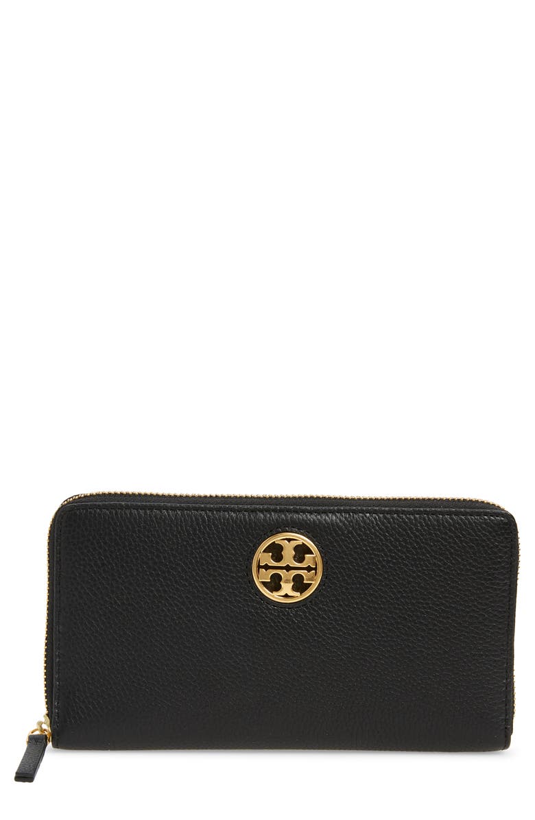 TORY BURCH Tory Carson Zip Leather Continental Wallet, Main, color, BLACK