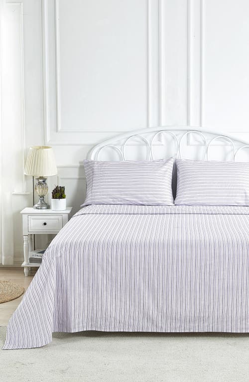 Melange Home Percale Stripe 200 Thread Count Sheet Set In Violet