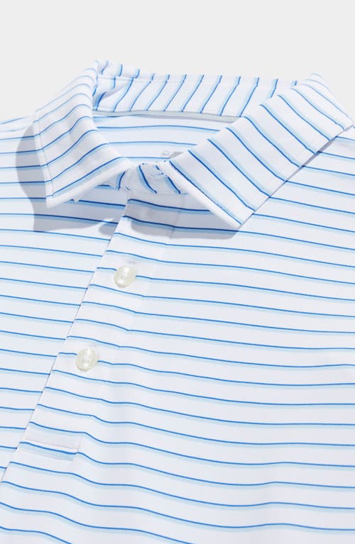 Vineyard Vines Palmero Brrr° Performance Polo In White/blue Stripe