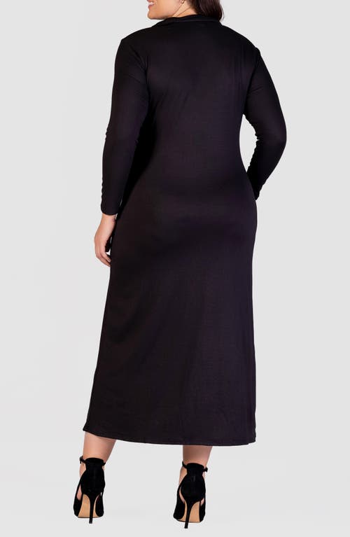 Shop 24seven Comfort Apparel Collared Long Sleeve Wrap Front Maxi Dress In Black