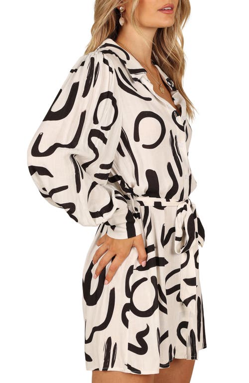 Petal And Pup Petal & Pup Cosmo Belted Long Sleeve Linen Blend Mini Shirtdress In White
