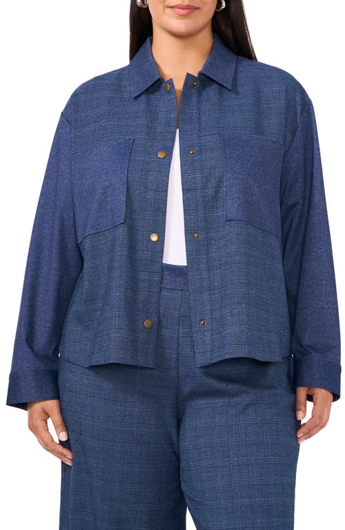 Shop Vince Camuto Plaid Boxy Patch Pocket Jacket In Classic Navy