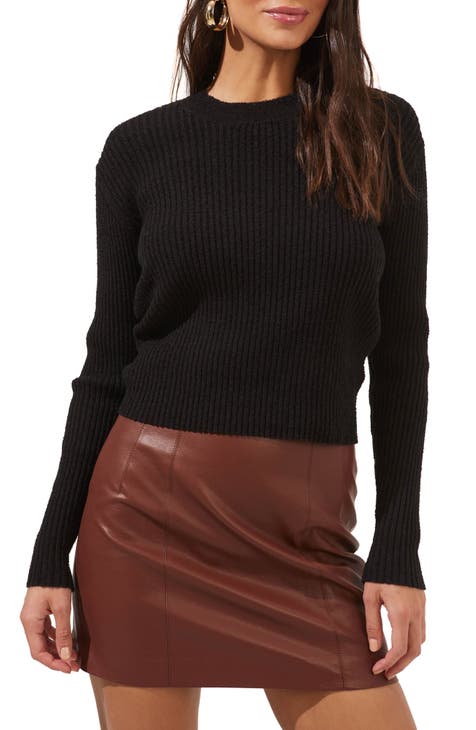 All in Favor Cable Crewneck Cutout Sweater in Brown at Nordstrom, Size Medium