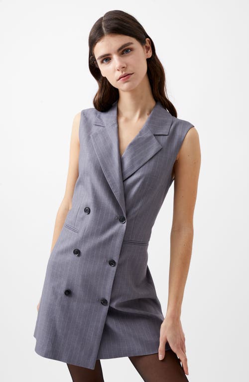 Shop French Connection Fiorella Pinstripe Double Breasted Minidress In Grey