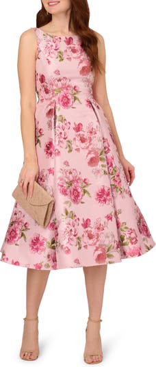 Adrianna Papell Floral Jacquard Fit Flare Cocktail Midi Dress