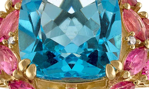 Fzn Sterling Silver Diamond, Pink & Swiss Blue Topaz Ring In Yellow