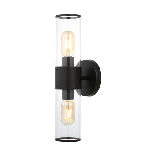 Jonathan Y Quinn 2-light Mid-century Modern Iron/acrylic Led Sconce In Oil Rubbed Bronze/clear