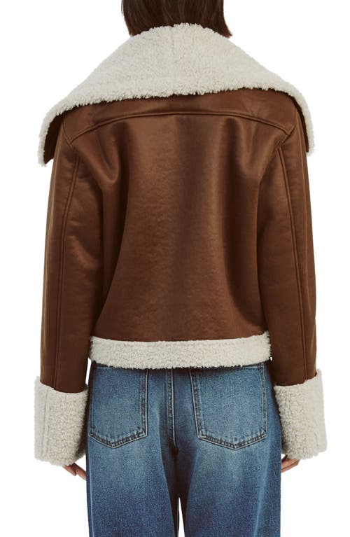 Shop Bardot Finn Faux Shearling & Faux Leather Jacket In Chocolate