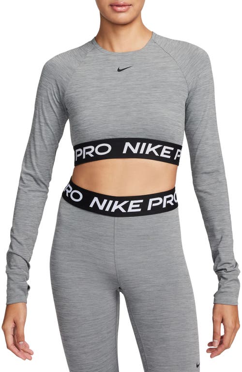Nike Pro 365 Dri-fit Long Sleeve Crop Top In Smoke Grey/htr/black