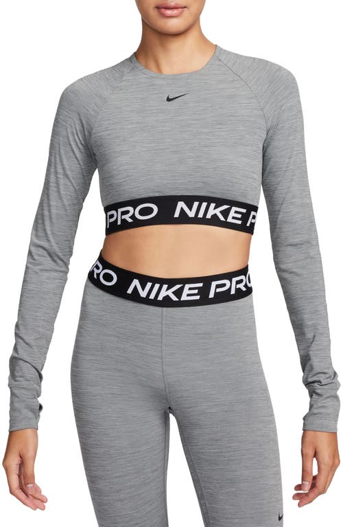 Shop Nike Pro 365 Dri-fit Long Sleeve Crop Top In Smoke Grey/htr/black