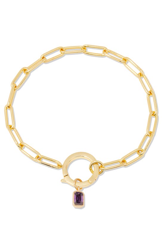 Shop Brook & York Brook And York Colette Birthstone Paper Clip Chain Bracelet In Gold - February