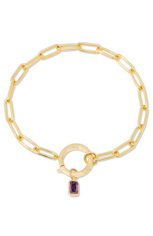 Colette Birthstone Paper Clip Chain Bracelet in Gold - February