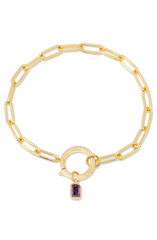 Brook & York Colette Birthstone Paper Clip Chain Bracelet In Gold - February