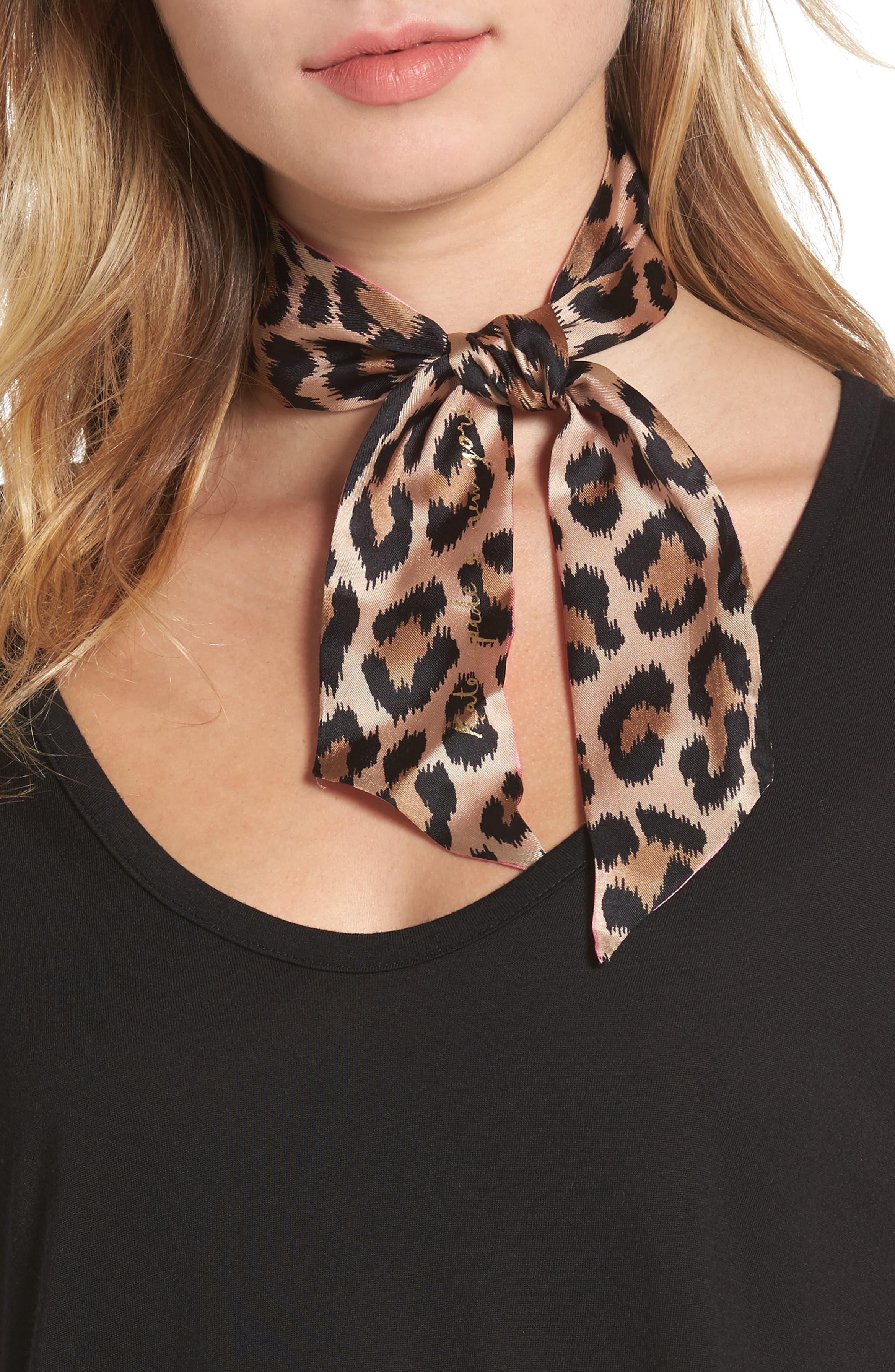 kate spade new york classic leopard skinny silk scarf | Nordstrom