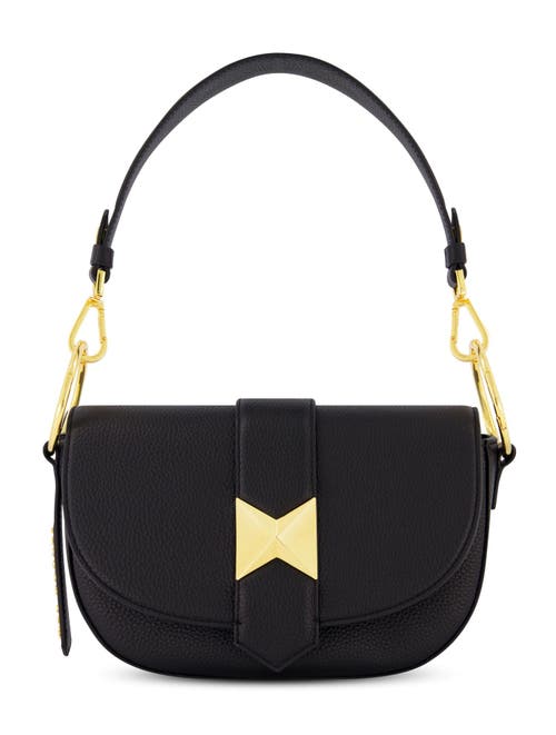 Mac Duggal Gold Plated Hardware Grain Leather Saddle Bag In Black