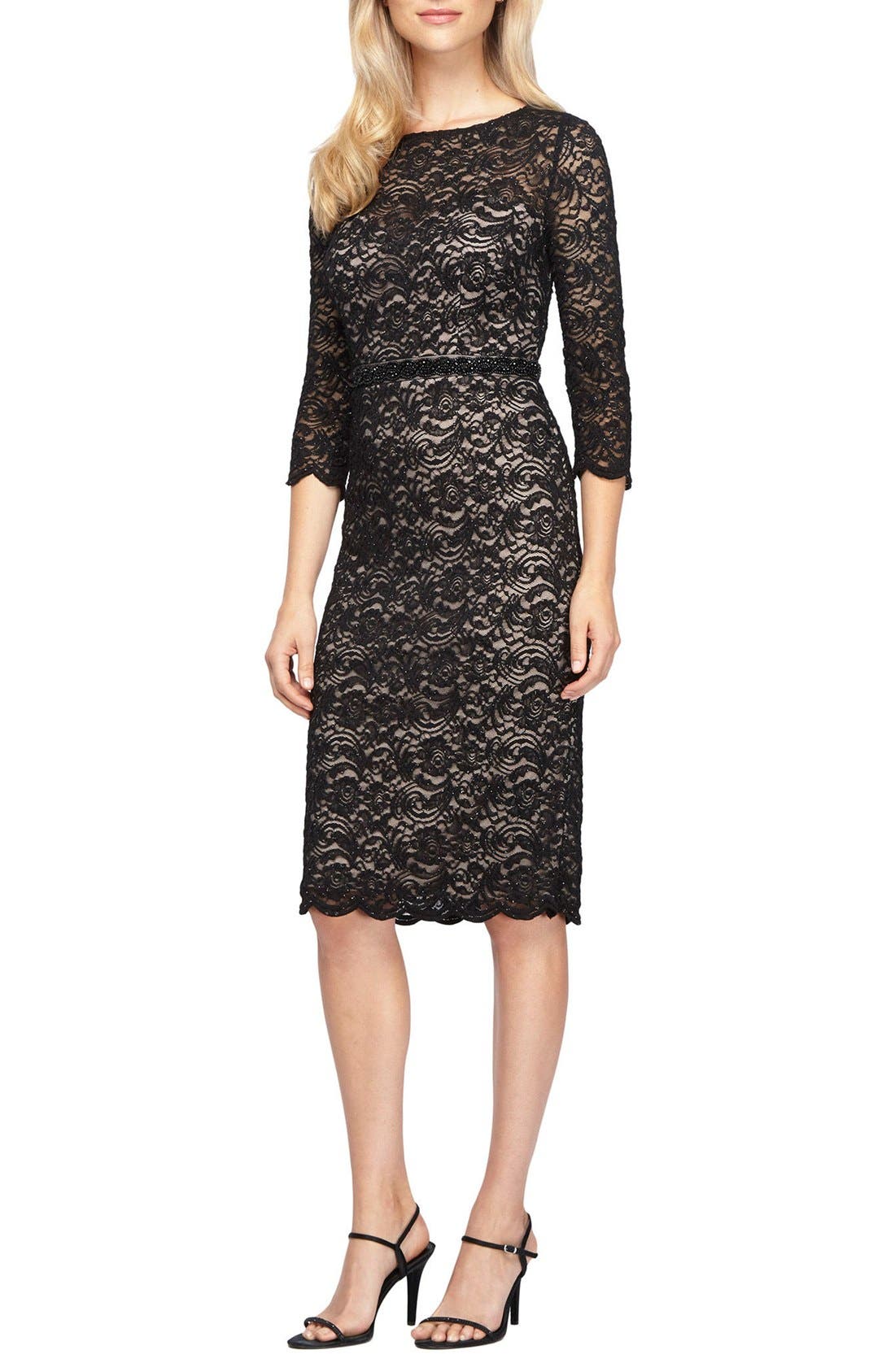 Alex Evenings Glitter Lace Midi Dress (Regular & Petite) Nordstrom