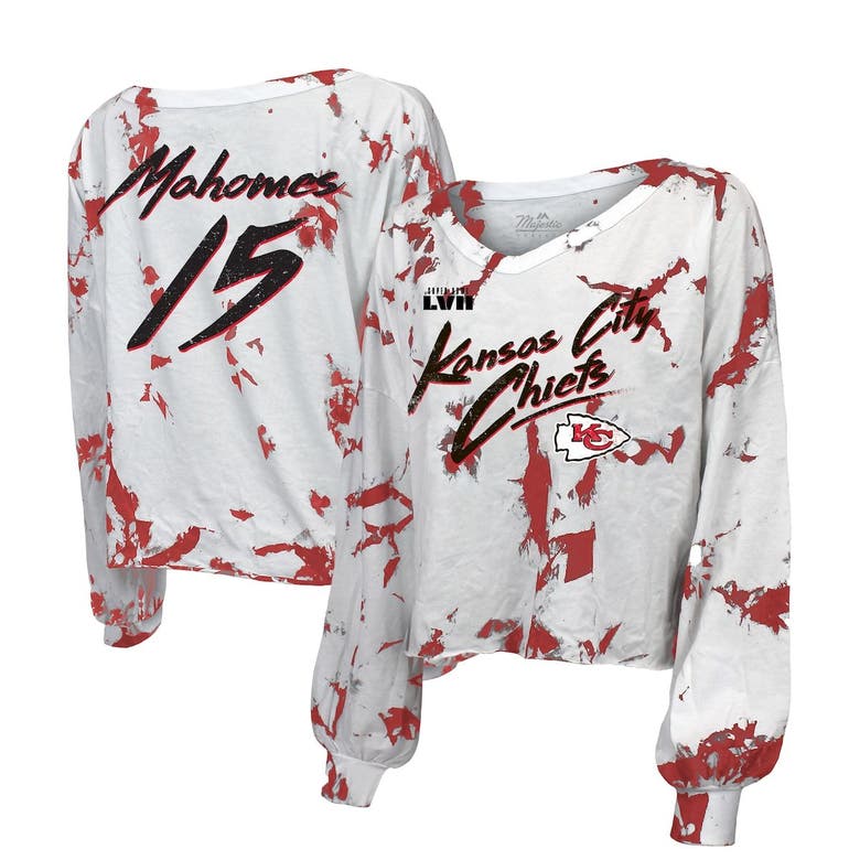 Majestic Threads Patrick Mahomes White Kansas City Chiefs Super Bowl Lvii Off-shoulder Tie-dye Name