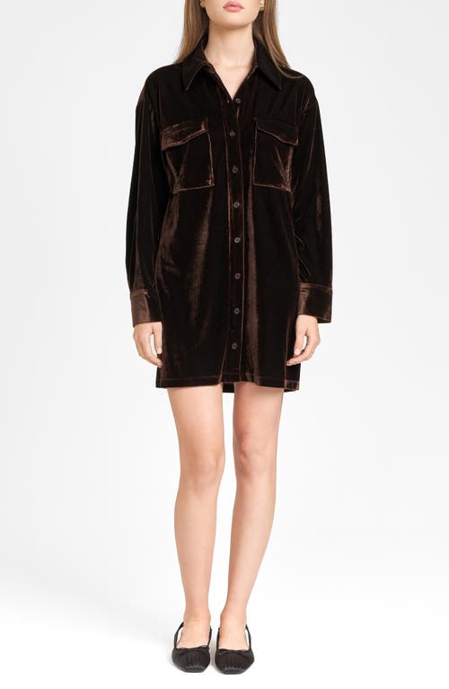 Wayf Briella Long Sleeve Velvet Shirtdress In Espresso