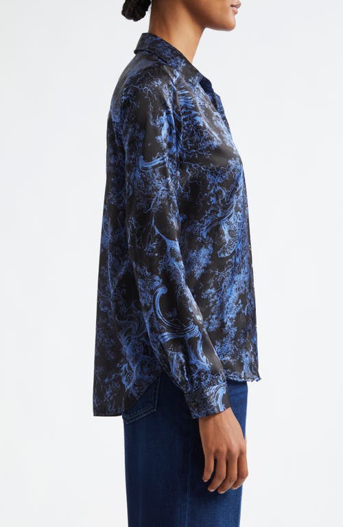 Shop L Agence L'agence Tyler Print Silk Button-up Shirt In Black/periwinkle Rococo Toile