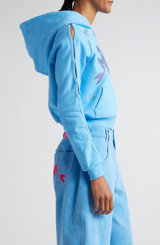 Marshall Columbia X Disney 'the Little Mermaid' Slash Cutout Rhinestone Embellished Cotton Zip Hoodie In Blue