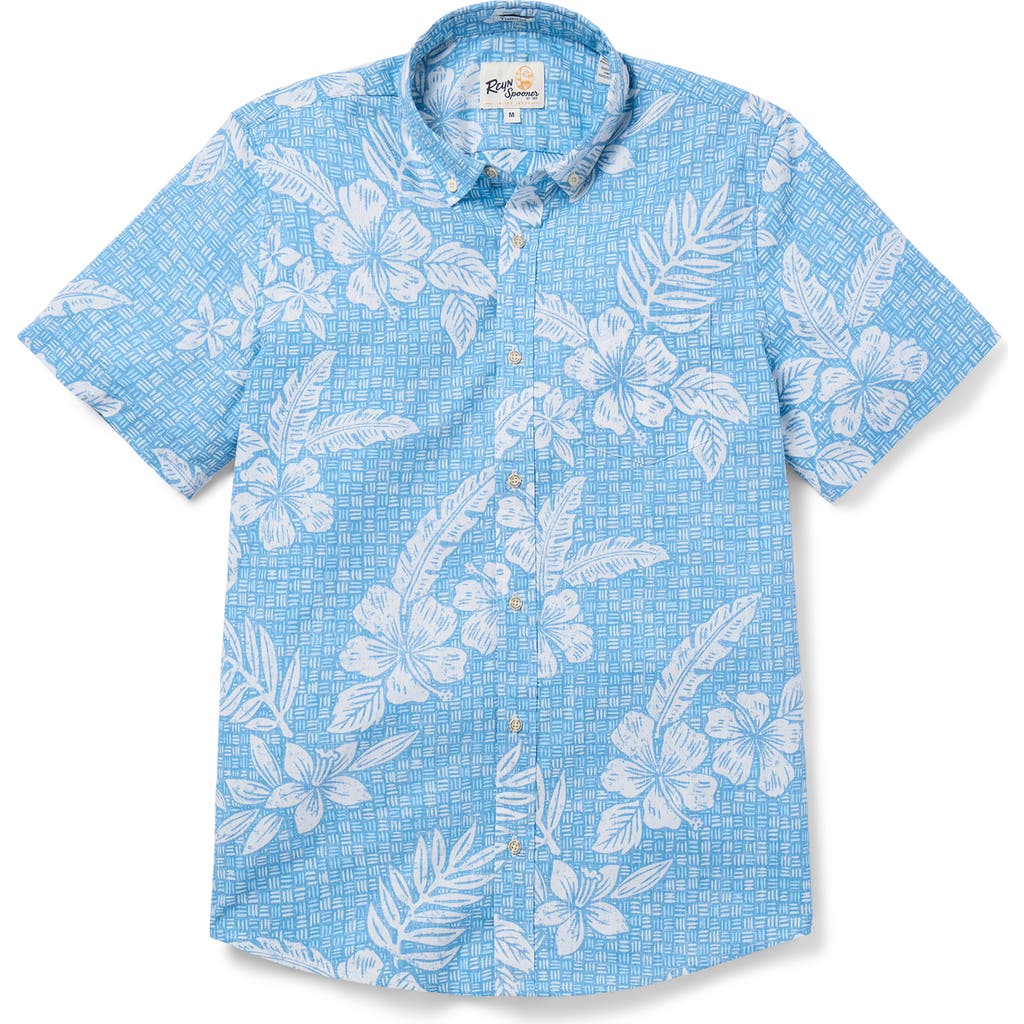 Reyn Spooner Fancy Biscus Floral Performance Polo In Vallarta Blue