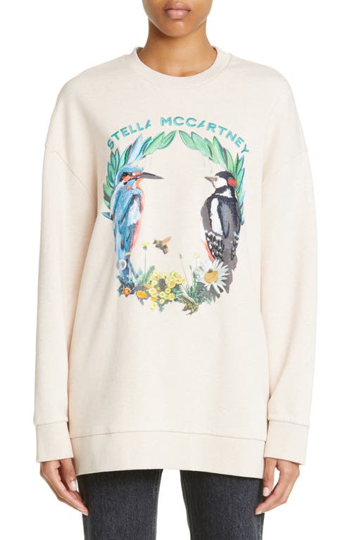 Stella McCartney Bird Crest Embroidered Oversize Cotton Graphic Sweatshirt in 9023 - Natural Melange