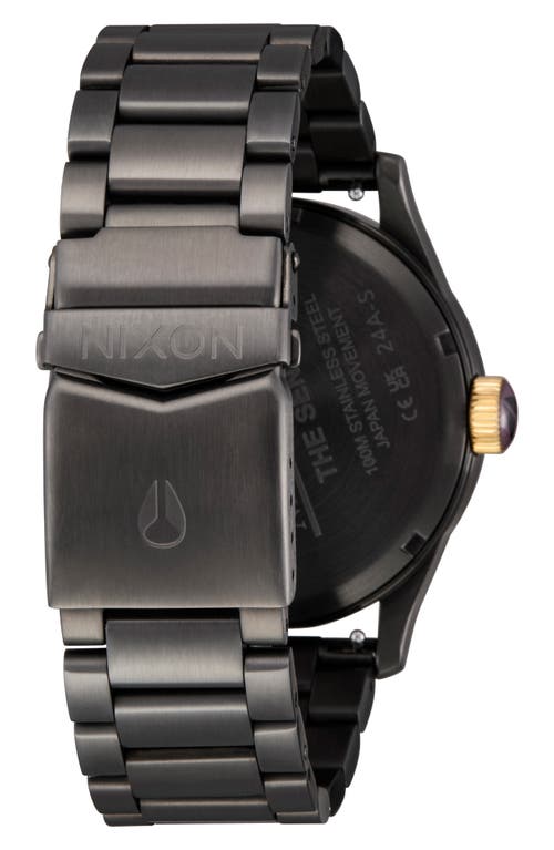 Shop Nixon Sentry Bracelet Watch, 42mm In Gunmetal/blackberry/gold