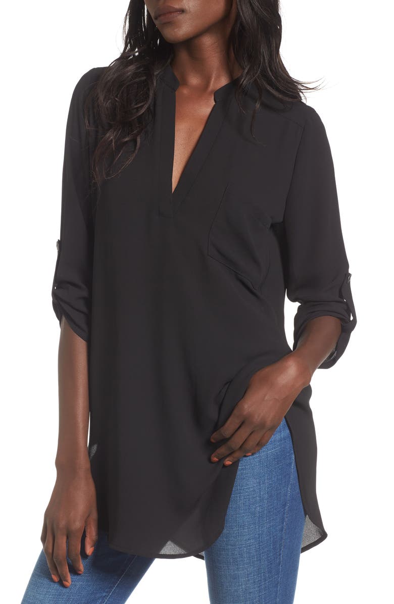 ALL IN FAVOR Perfect Henley Tunic, Main, color, BLACK