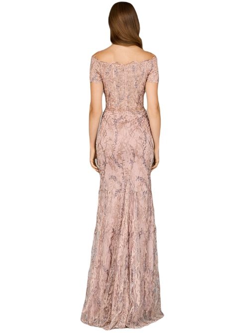 Lara New York Off Shoulder Mermaid Gown With Short Sleeves In Blush