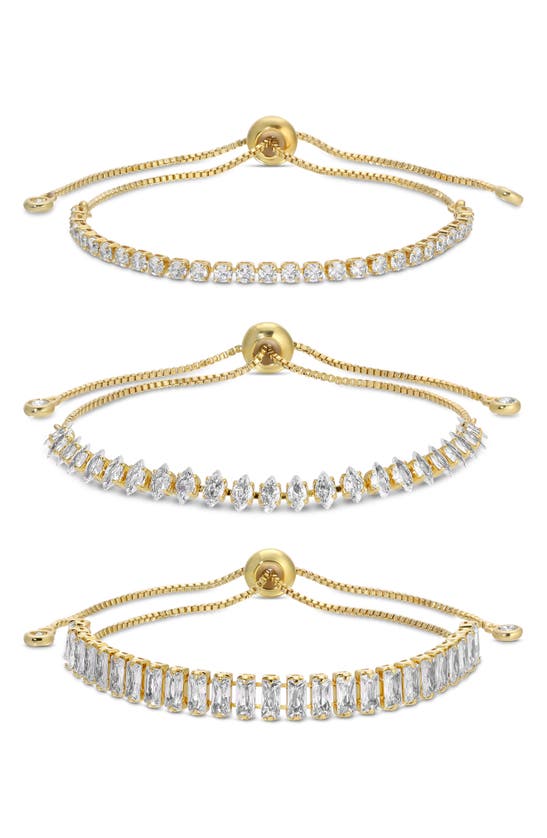 Eye Candy Los Angeles Cz Chain Bracelet Set Of 3 In Gold