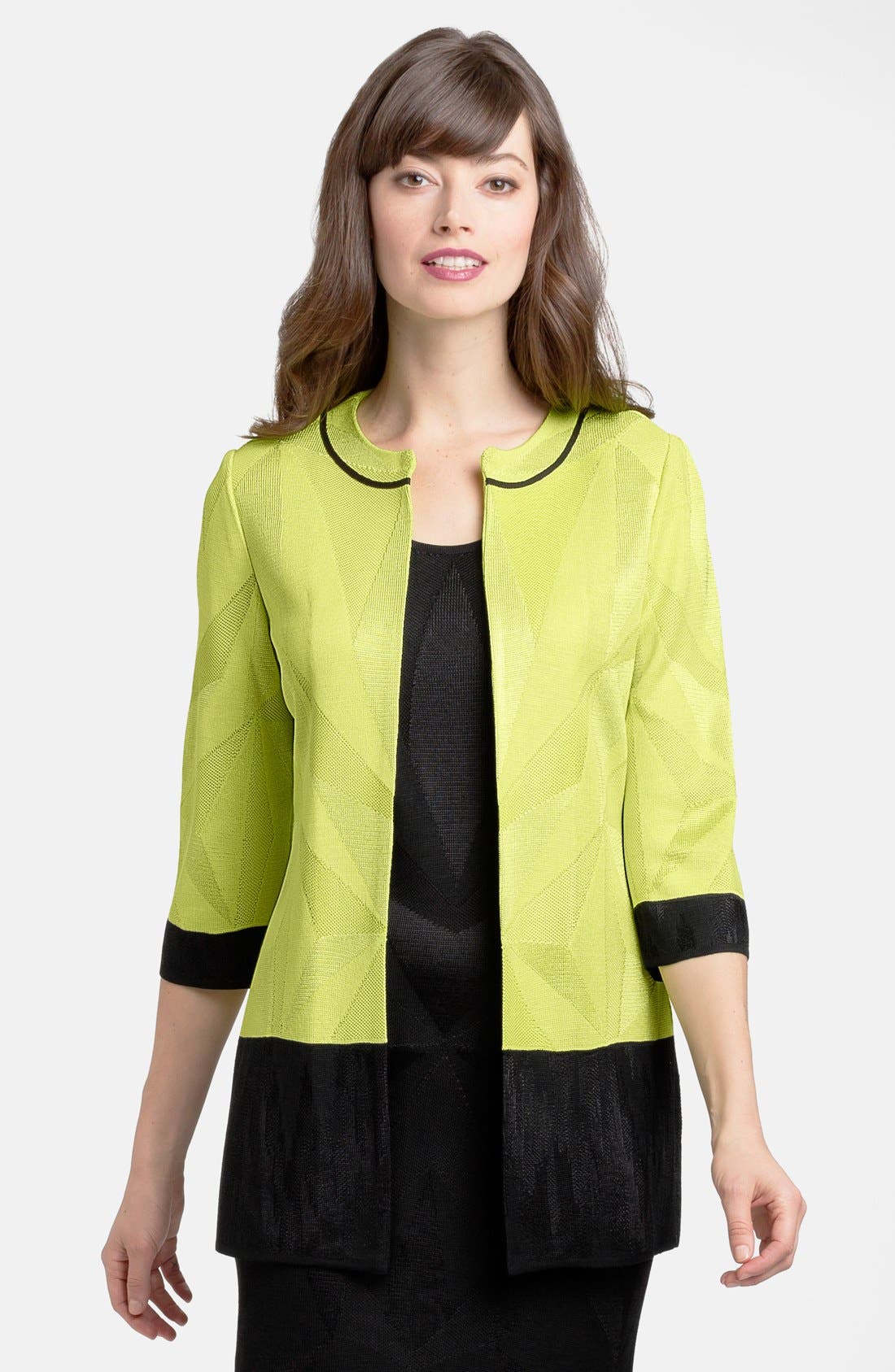 Ming Wang Three Quarter Sleeve Colorblock Jacquard Knit Jacket Nordstrom