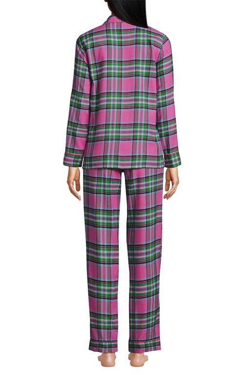 Shop Lands' End Drapey Flannel 2 Piece Pajama Set In Bright Orchid Plaid