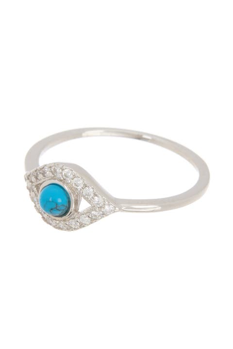 14K Yellow Gold Plated Turquoise & Swarovski Crystal Accented Evil Eye Ring