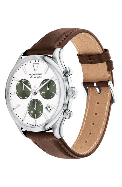 Shop Movado Calendoplan Chronograph Leather Strap Watch, 43mm In White