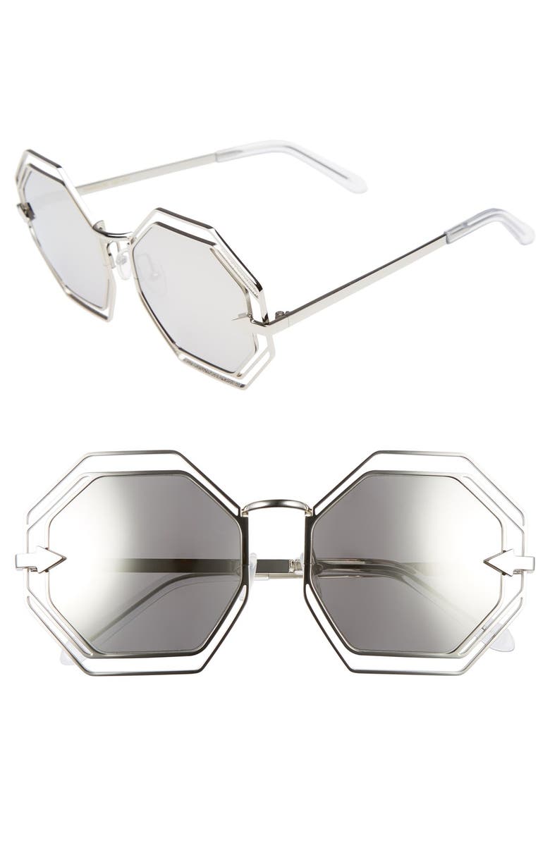 KAREN WALKER 'Emmanuel' Octagonal 55mm Sunglasses, Main, color, SILVER/ CLEAR