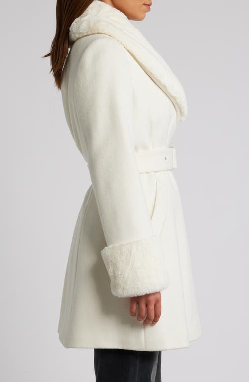 Via Spiga Belted Wool Blend Coat With Faux Fur Trim In Winter White