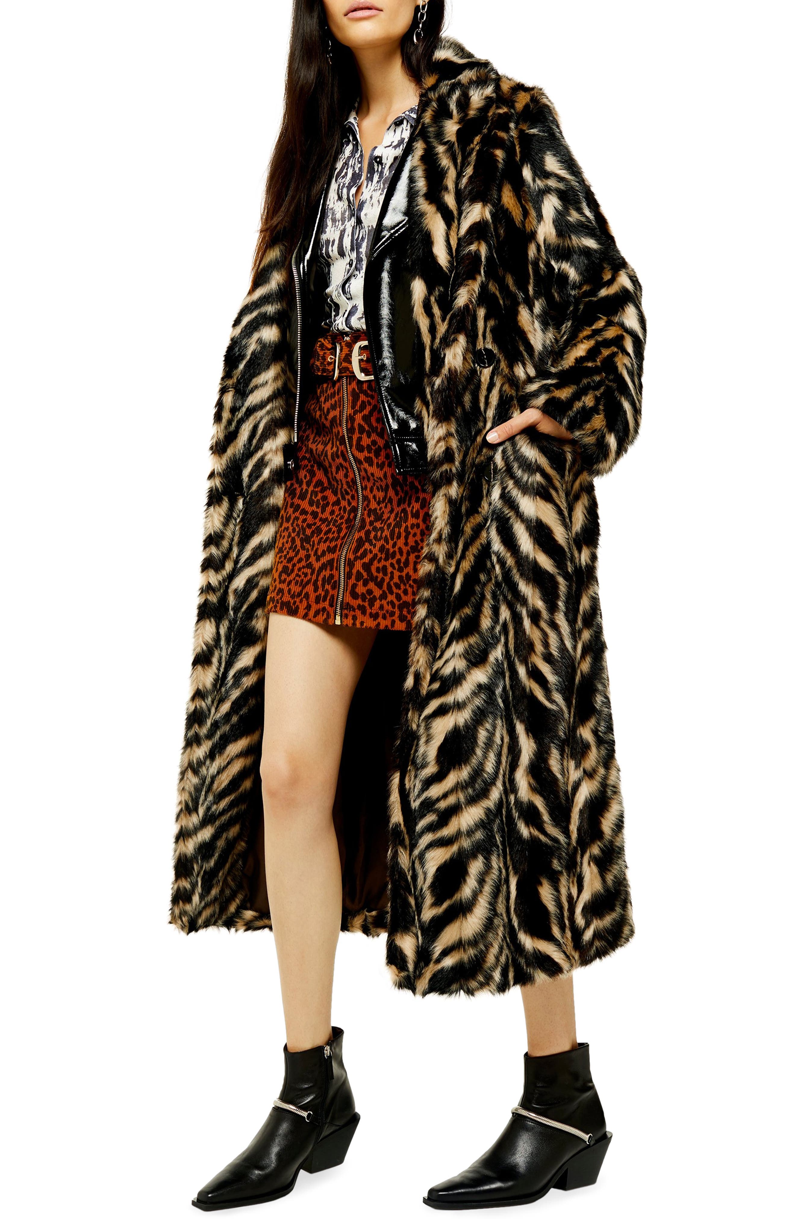 toni faux fur leopard long coat