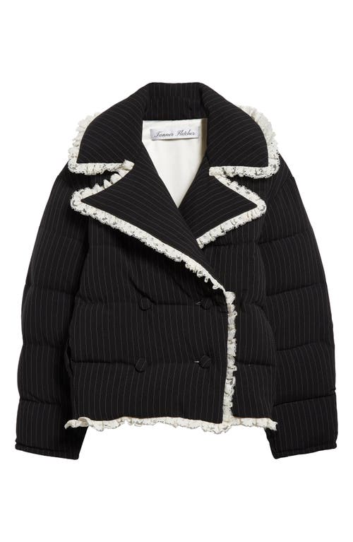 Shop Tanner Fletcher Gender Inclusive Rita Pinstripe Lace Trim Quilted Puffer Jacket In Black Pinstripe